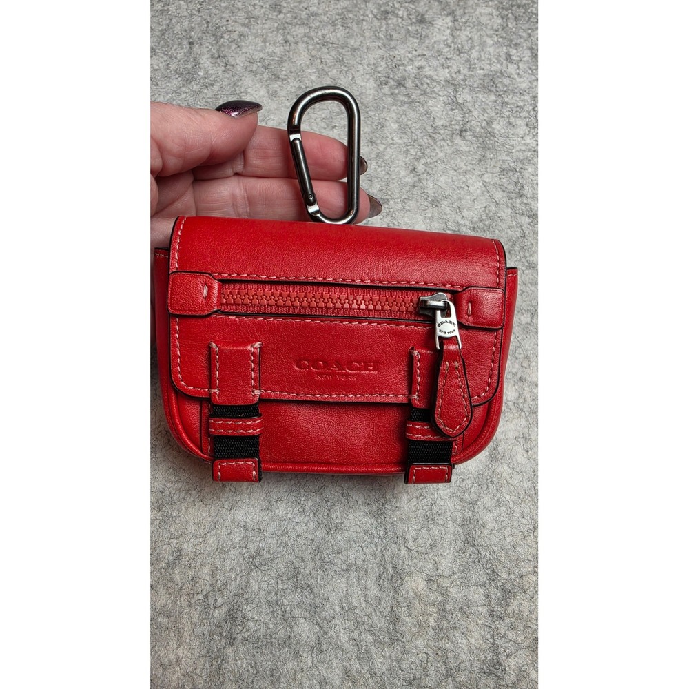 Coach C9981 Micro Track Bag Charm Miami Red Leather Keychain AirPod Case Pouch